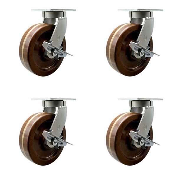 Service Caster 12'' Heavy Duty High Temp Phenolic Caster Set 4 Brakes 2 Swivel Locks, 4PK CRAN-KP92S1230-PHRHT-SLB-BSL-2-SLB-2 - main